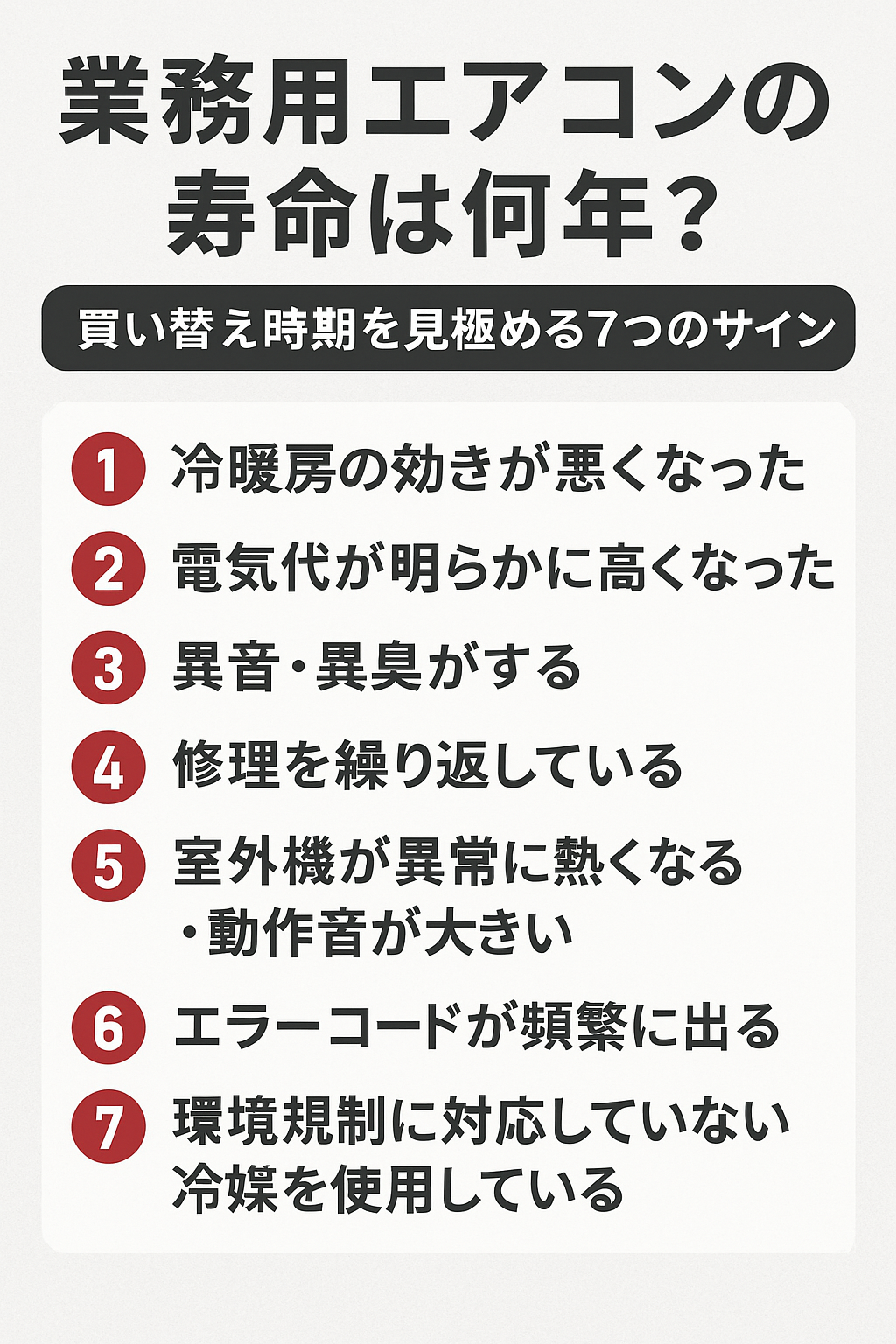 業務用エアコンの寿命は何年？買い替え時期を見極める7つのサイン 